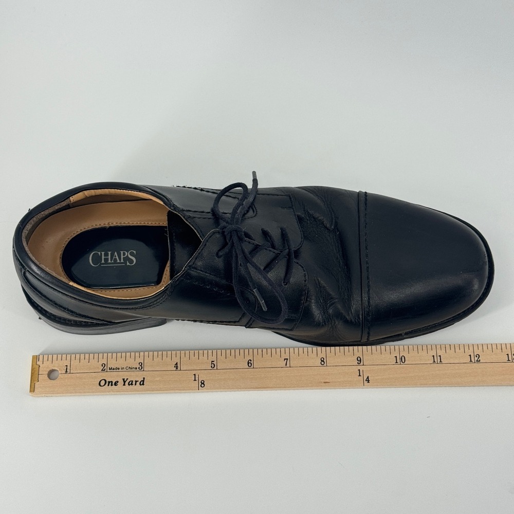 Chaps Mens 12W Black Leather Cap Toe Oxford Dress Shoes Wide Width Professional - Picture 3 of 9